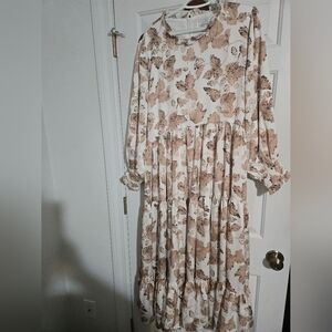 Dainty Jewells Cream and Brown Long Sleeve Dress